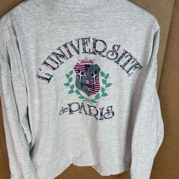 Vintage L’Universite De Paris Long Sleeve Shirt, OSFA/Large, Graphic, Grey, - Picture 3 of 10
